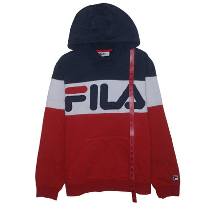 FILA Mens Multicoloured Pullover Hoodie Size L Logo Fleece Sweatshirt