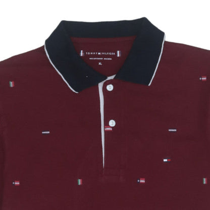 Tommy Hilfiger Men's Red XL Cotton Logo Collared Short Sleeve Polo Shirt