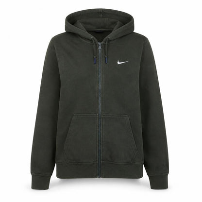 Nike Women Green Full Zip Hoodie L Cotton Blend Logo Casual