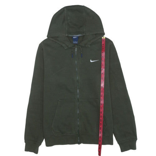 Nike Women Green Full Zip Hoodie L Cotton Blend Logo Casual