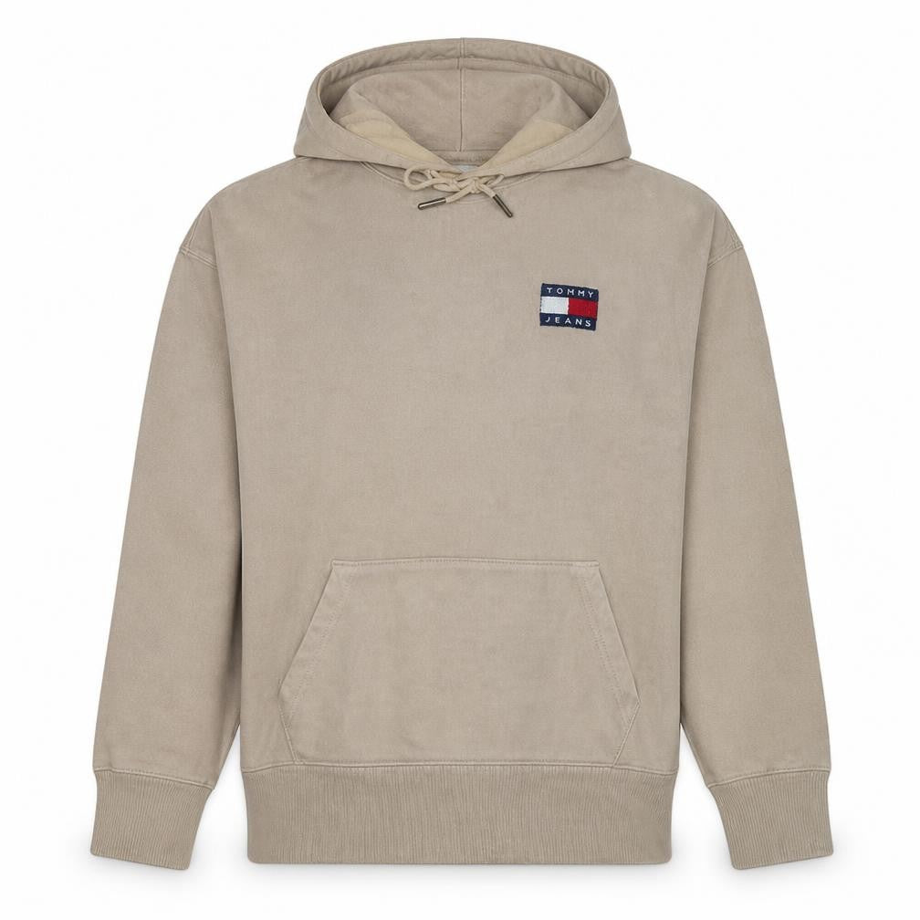 Tommy Jeans Men's Beige Pullover Hoodie M Logo Fleece Sweatshirt