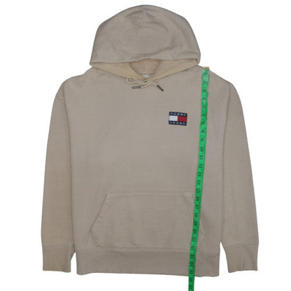 Tommy Jeans Men's Beige Pullover Hoodie M Logo Fleece Sweatshirt