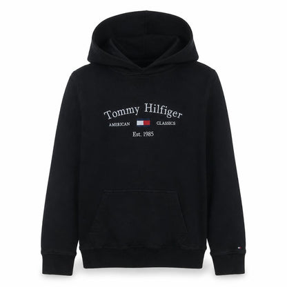Tommy Hilfiger Boys Black Pullover Hoodie Size 164 Logo Classic Style