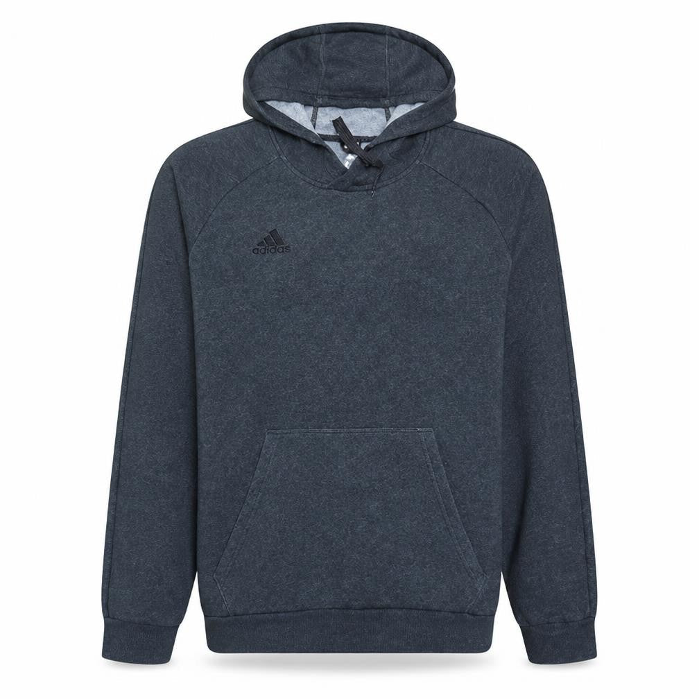 Front view of adidas Men’s Grey Pullover Hoodie, size L, Sports Fleece Sweatshirt