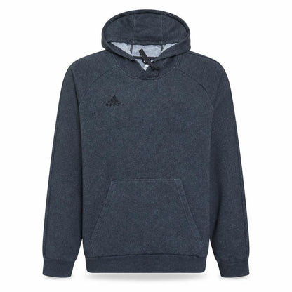 Front view of adidas Men’s Grey Pullover Hoodie, size L, Sports Fleece Sweatshirt
