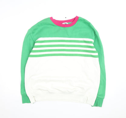 Next Women Green White Stripe Pullover Sweatshirt Size L Cotton Blend