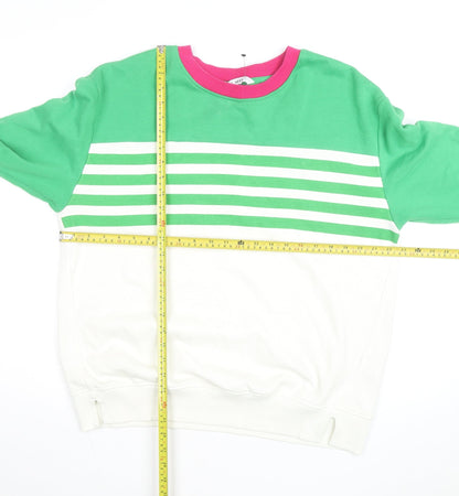 Next Women Green White Stripe Pullover Sweatshirt Size L Cotton Blend