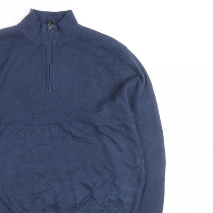 Dockers Men's Blue XL Half Zip High Neck Knitted Jumper