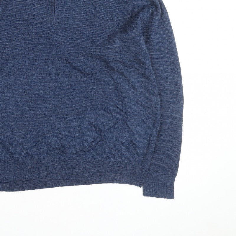 Dockers Men's Blue XL Half Zip High Neck Knitted Jumper
