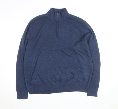 Dockers Men's Blue XL Half Zip High Neck Knitted Jumper