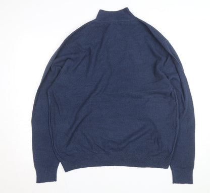 Dockers Men's Blue XL Half Zip High Neck Knitted Jumper