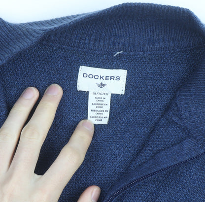 Dockers Men's Blue XL Half Zip High Neck Knitted Jumper