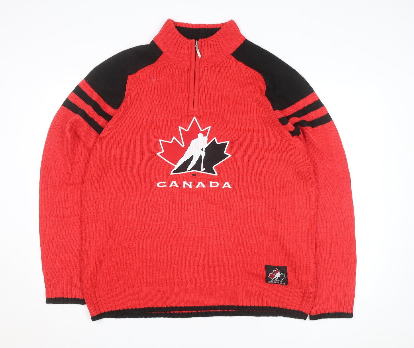 Sogo Canada Red Black Men's L 1/2 Zip Hockey Team Knit Jacket