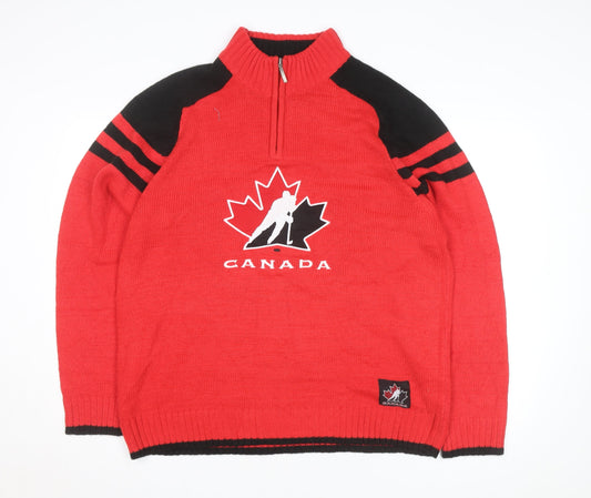 Sogo Canada Red Black Men's L 1/2 Zip Hockey Team Knit Jacket