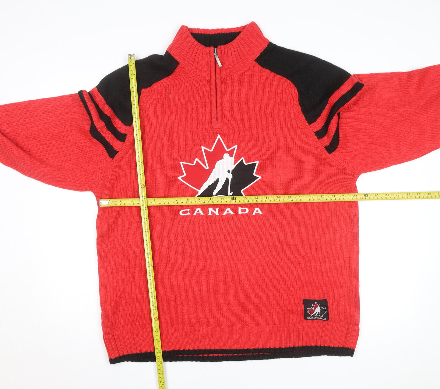 Sogo Canada Red Black Men's L 1/2 Zip Hockey Team Knit Jacket
