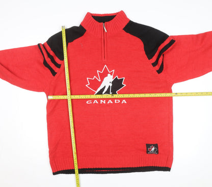 Sogo Canada Red Black Men's L 1/2 Zip Hockey Team Knit Jacket