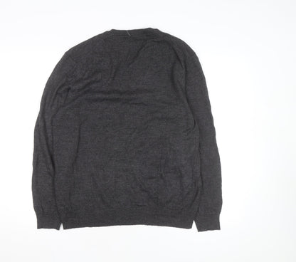 Club Room Men's Grey V-Neck Merino Wool Blend Jumper L