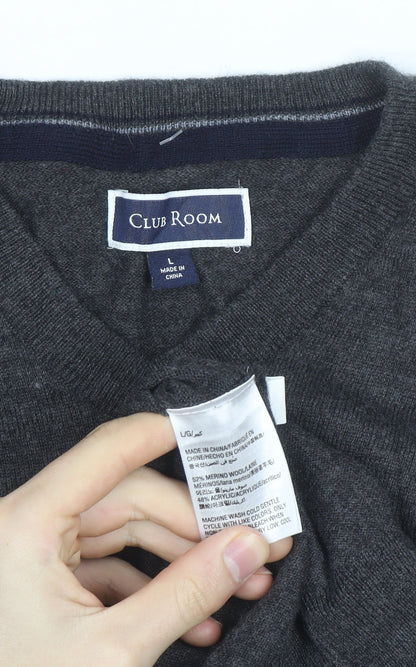 Club Room Men's Grey V-Neck Merino Wool Blend Jumper L