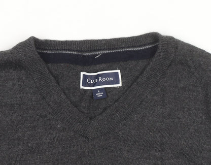 Club Room Men's Grey V-Neck Merino Wool Blend Jumper L