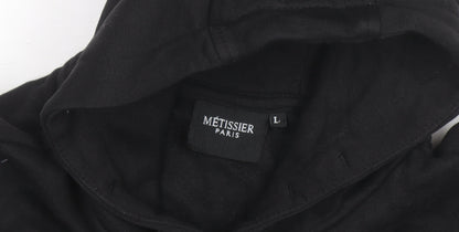 Métissier Paris Men's Black Pullover Hoodie Size L Fleece Logo Sweatshirt