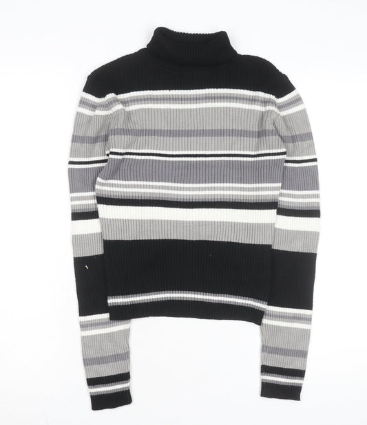 VENUS Women's Black Grey Striped Roll Neck Jumper Size 18
