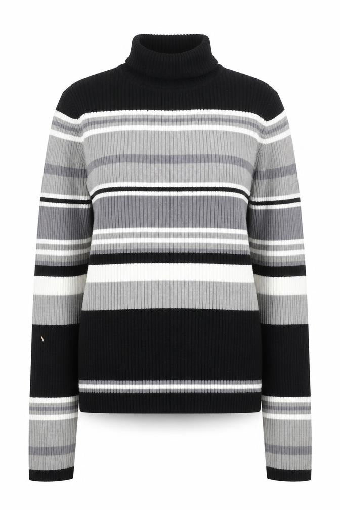 VENUS Women's Black Grey Striped Roll Neck Jumper Size 18