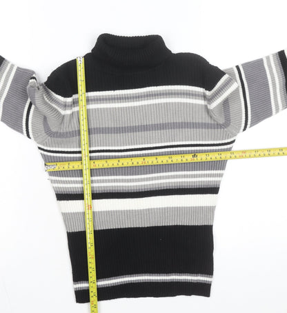 VENUS Women's Black Grey Striped Roll Neck Jumper Size 18