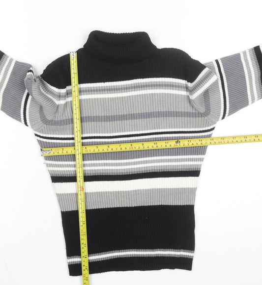 VENUS Women's Black Grey Striped Roll Neck Jumper Size 18