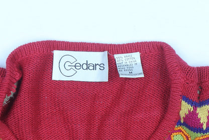 Cedars Womens Red Multicoloured Knit Fringe Jumper Size M