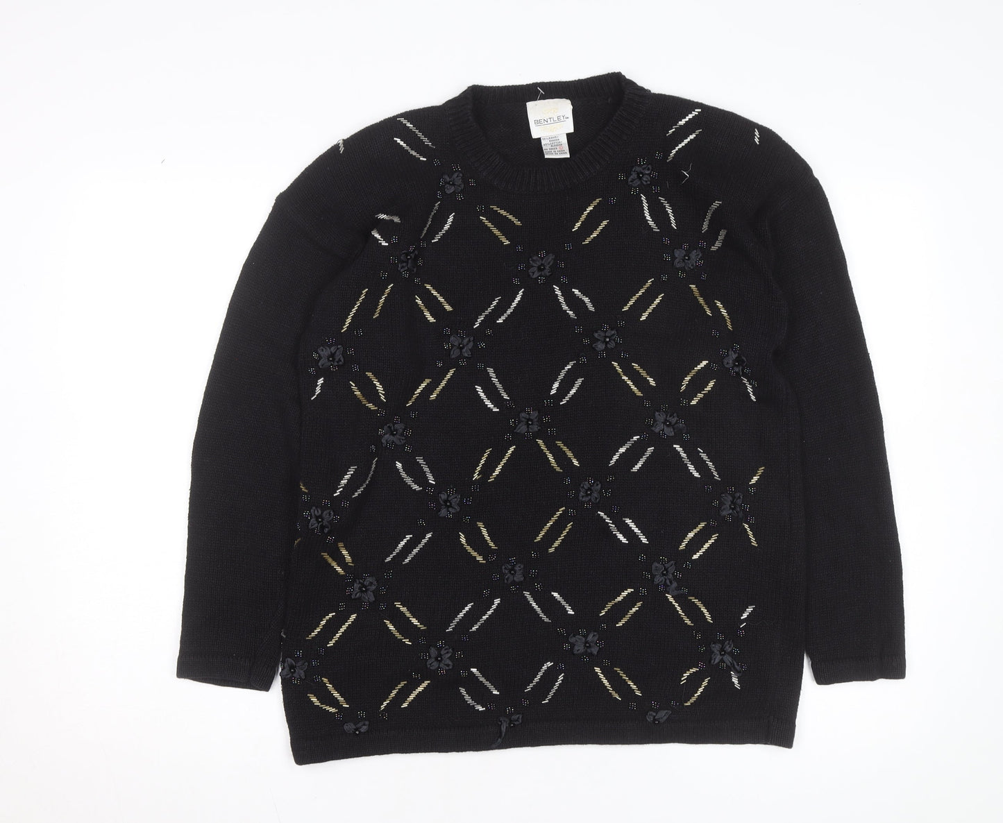 Bentley Womens Black Beaded Knit Pullover Jumper Size L