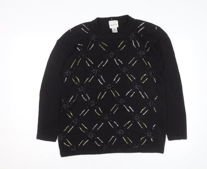 Bentley Womens Black Beaded Knit Pullover Jumper Size L