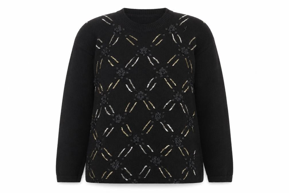 Bentley Womens Black Beaded Knit Pullover Jumper Size L