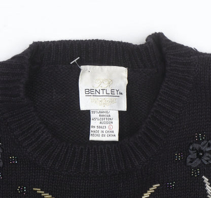 Bentley Womens Black Beaded Knit Pullover Jumper Size L