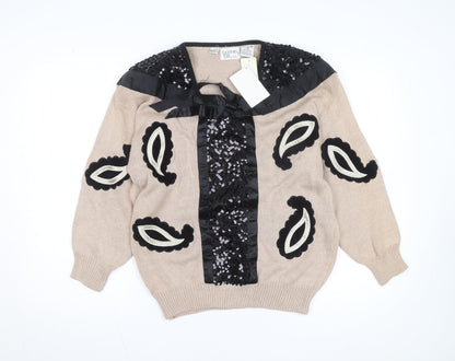 Bonnie and Bill Women’s Beige Sequin Knit Pullover Jumper Size M