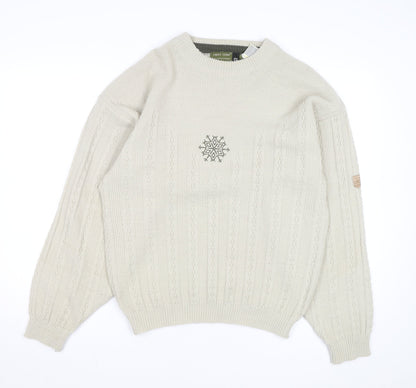 Point Zero Men Beige Crew Neck Cable-Knit Jumper M
