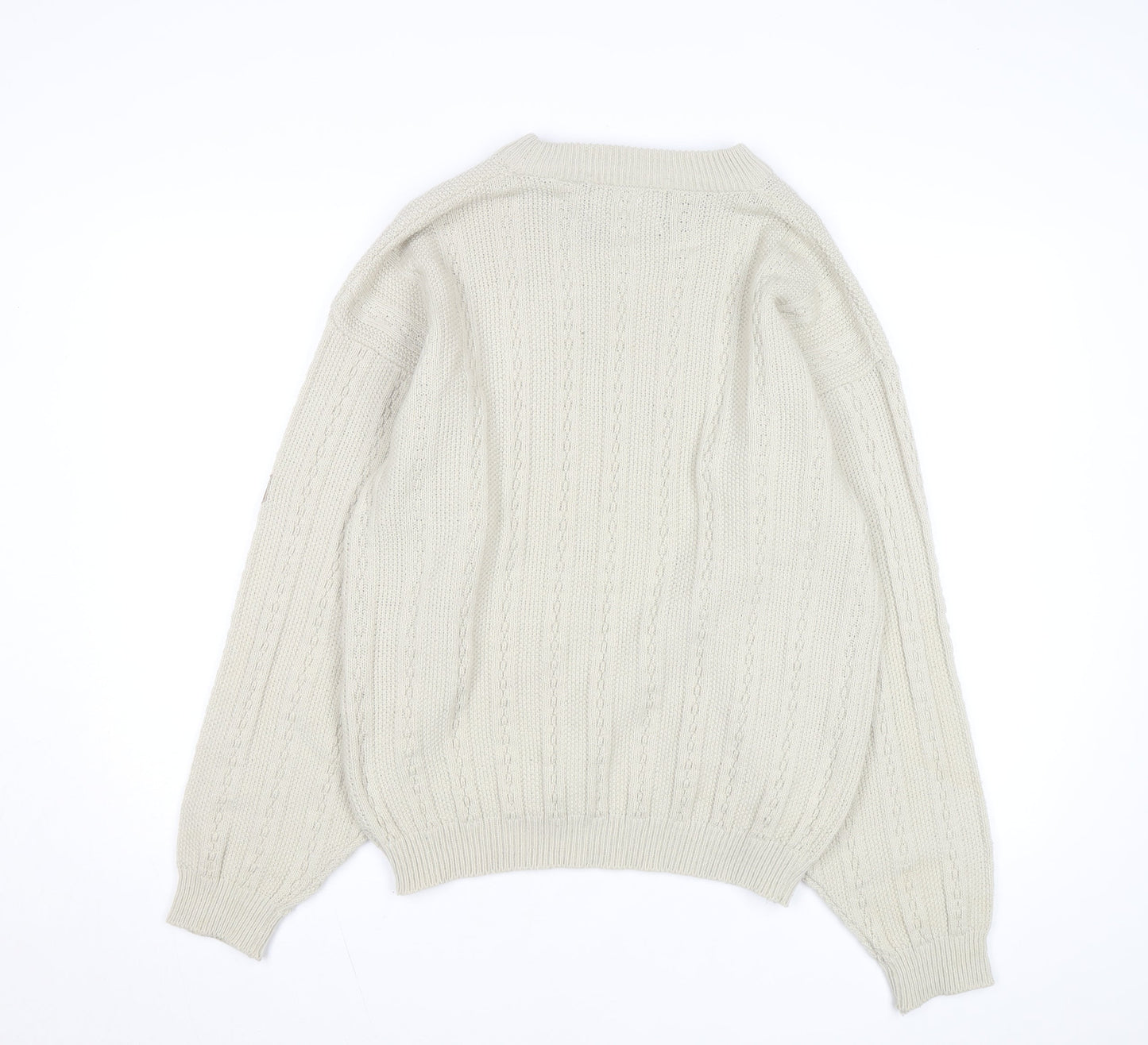 Point Zero Men Beige Crew Neck Cable-Knit Jumper M