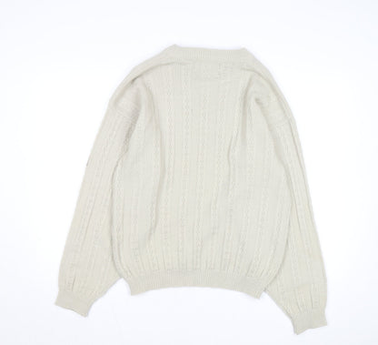 Point Zero Men Beige Crew Neck Cable-Knit Jumper M
