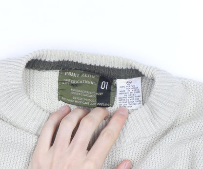 Point Zero Men Beige Crew Neck Cable-Knit Jumper M