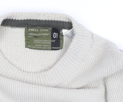 Point Zero Men Beige Crew Neck Cable-Knit Jumper M