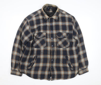 EASY Men’s Brown Check Flannel Button Jacket L