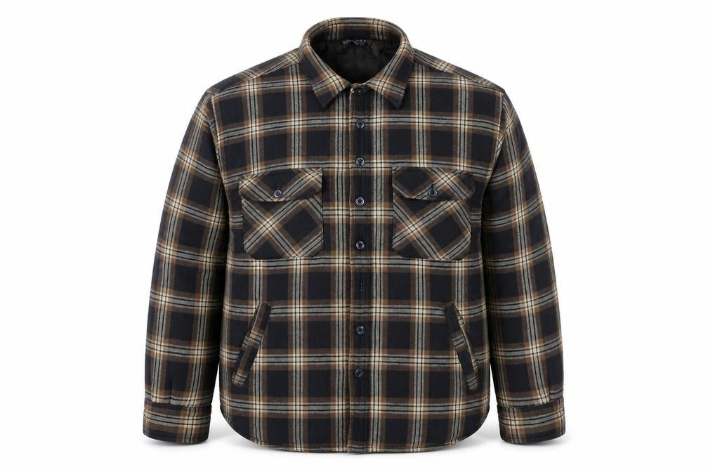 EASY Men’s Brown Check Flannel Button Jacket L