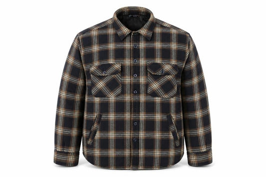 EASY Men’s Brown Check Flannel Button Jacket L