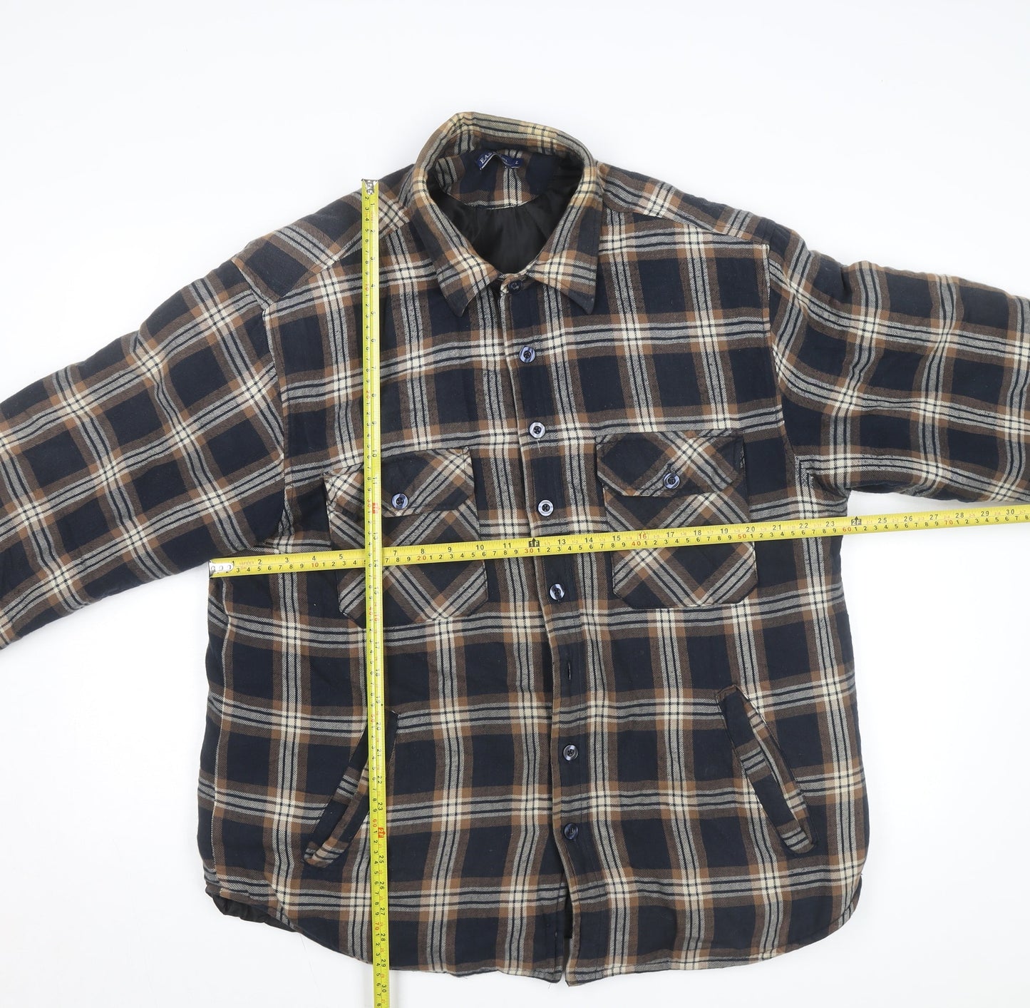 EASY Men’s Brown Check Flannel Button Jacket L