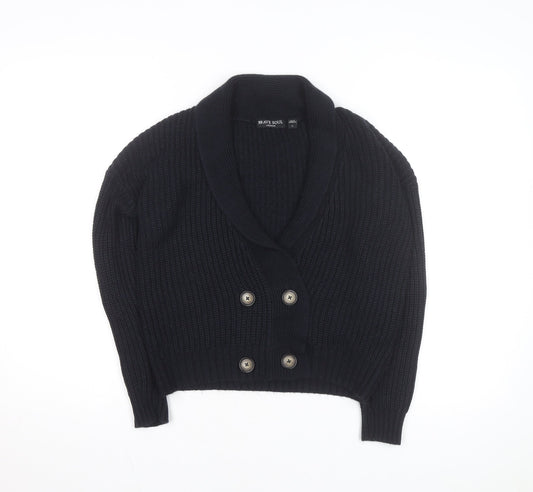 Brave Soul Womens Black Chunky Knit Button Cardigan L