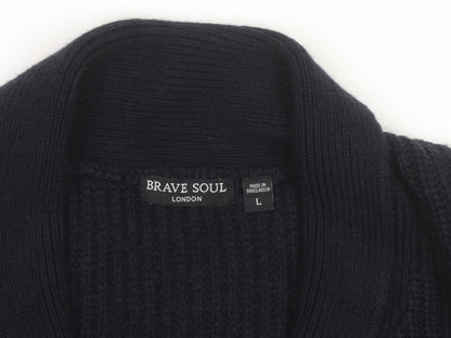 Brave Soul Womens Black Chunky Knit Button Cardigan L