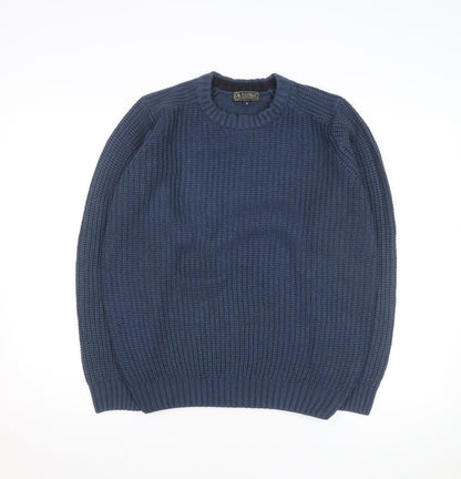 P.G. Field Men's Blue Chunky Knit Acrylic Crew Neck Jumper Size S