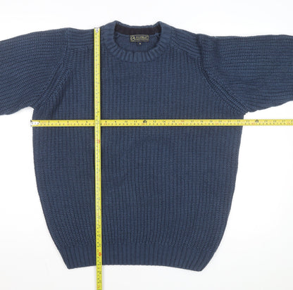 P.G. Field Men's Blue Chunky Knit Acrylic Crew Neck Jumper Size S