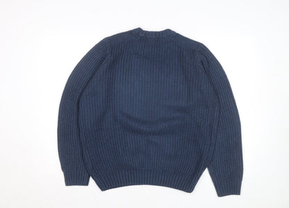 P.G. Field Men's Blue Chunky Knit Acrylic Crew Neck Jumper Size S