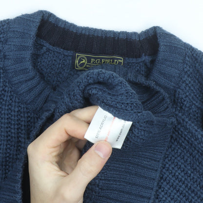 P.G. Field Men's Blue Chunky Knit Acrylic Crew Neck Jumper Size S