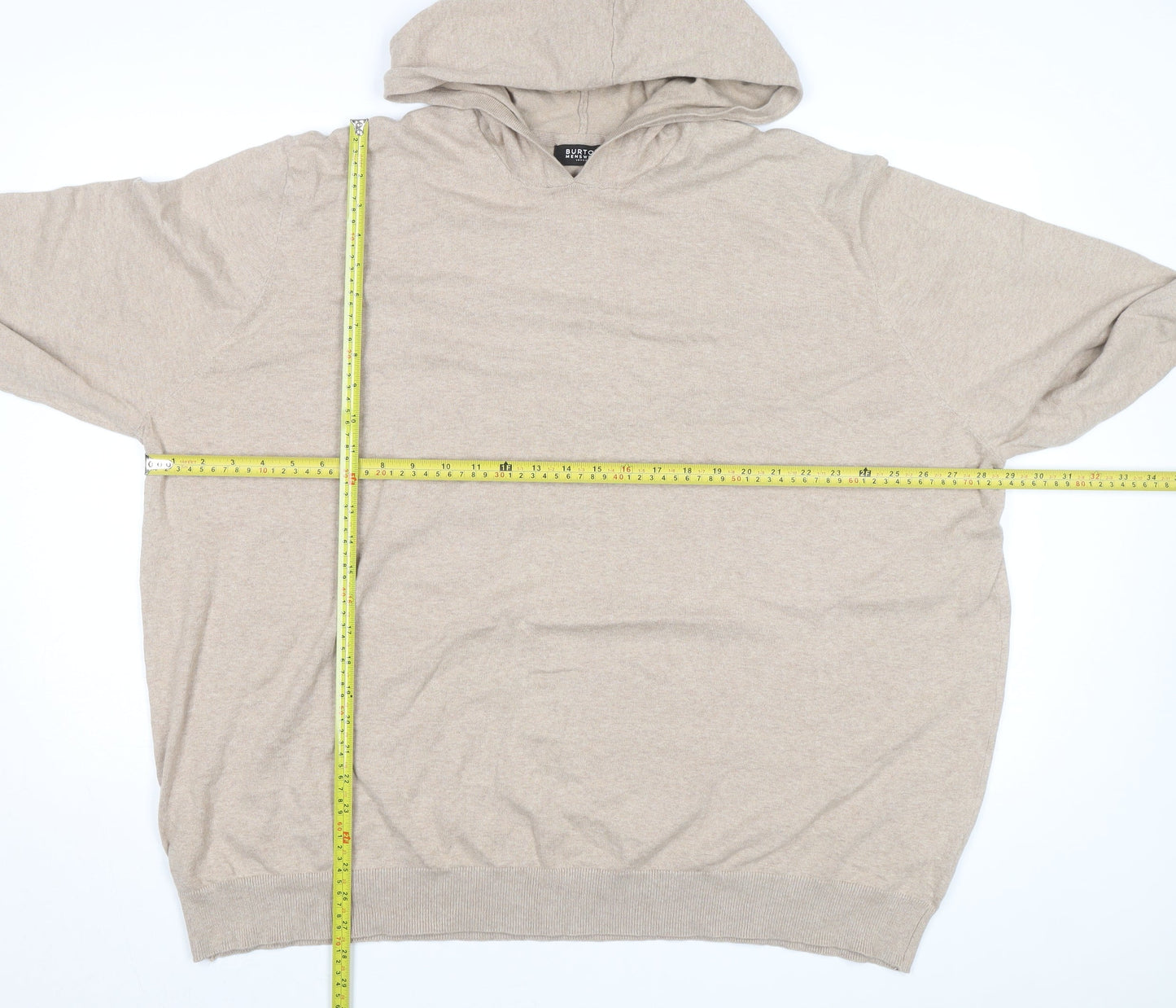 Burton Menswear Beige Cotton Hooded Pullover Jumper 4XL Unisex